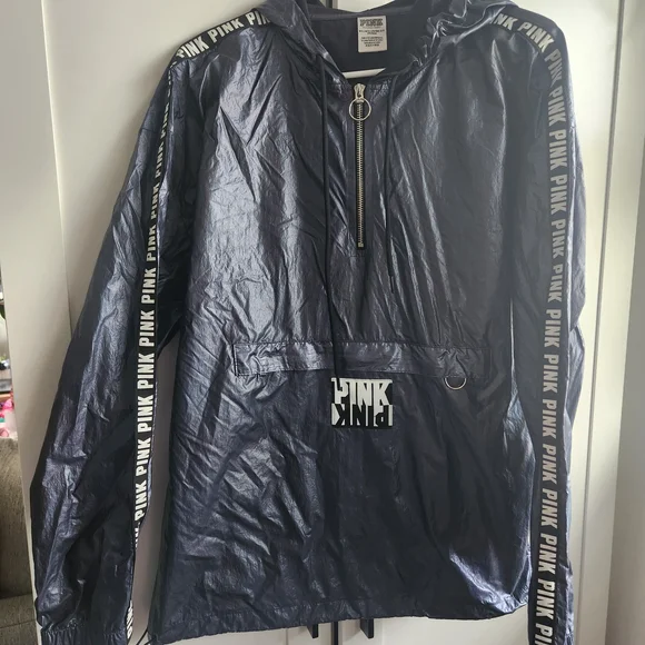 PINK Victoria's Secret Women's Navy Windbreaker with Logo Accents - Picture 1 of 1